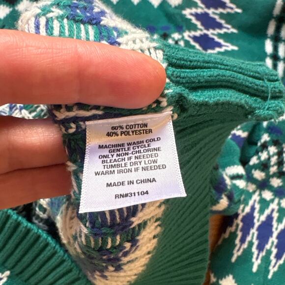 Chaps Fair Isle green blue knit pullover crew womens sweater SIZE 1X - Picture 4 of 5